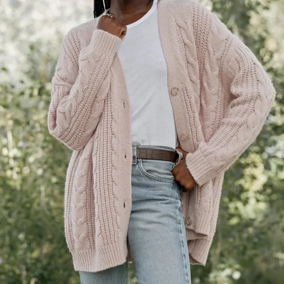 🌸🍂JENNI KAYNE Cable Cocoon Cardigan in Blush/Pink - Picture 2 of 10